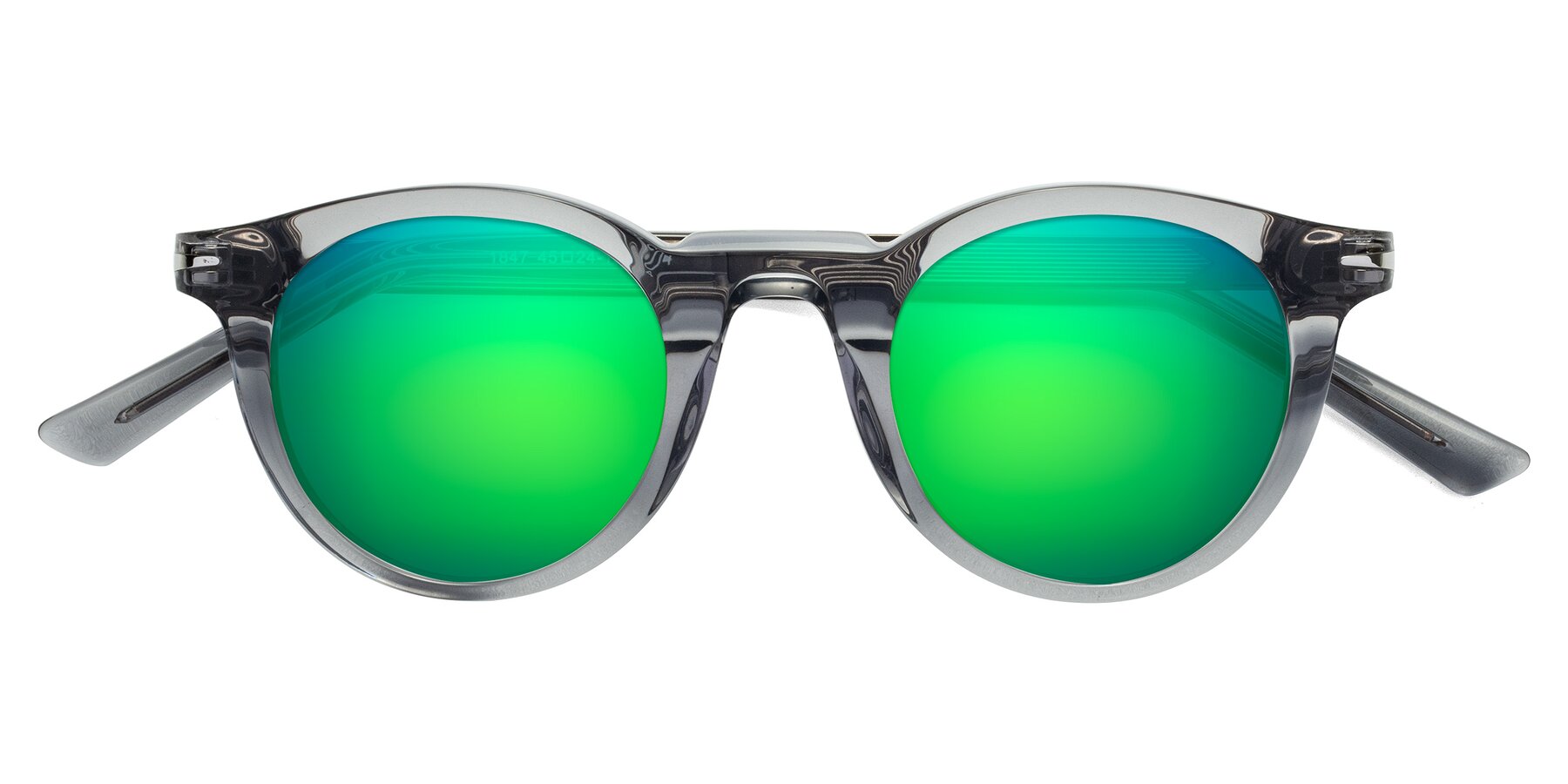 Folded Front of Cycle in Transparent Gray with Green Mirrored Lenses