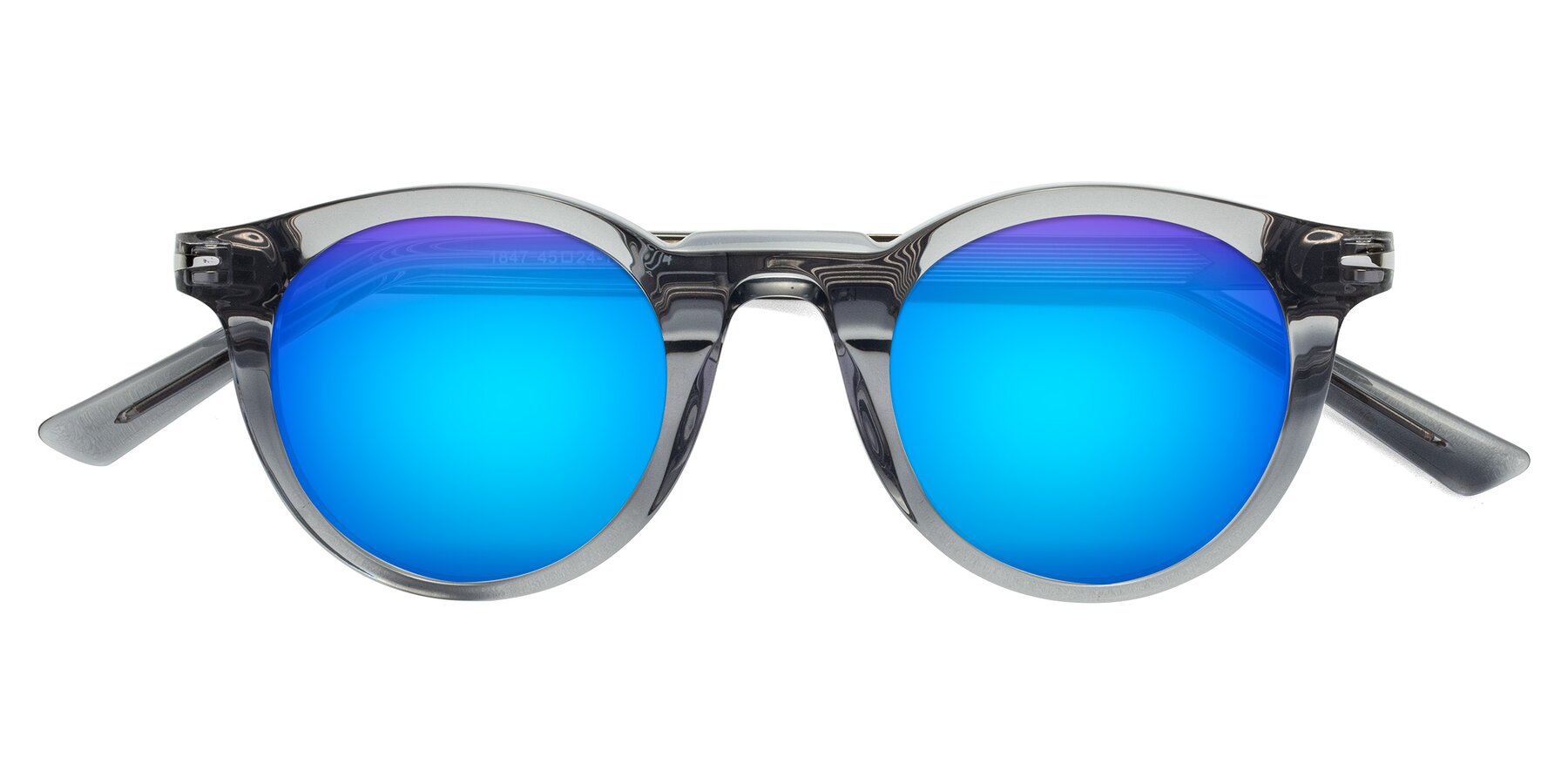 Folded Front of Cycle in Transparent Gray with Blue Mirrored Lenses