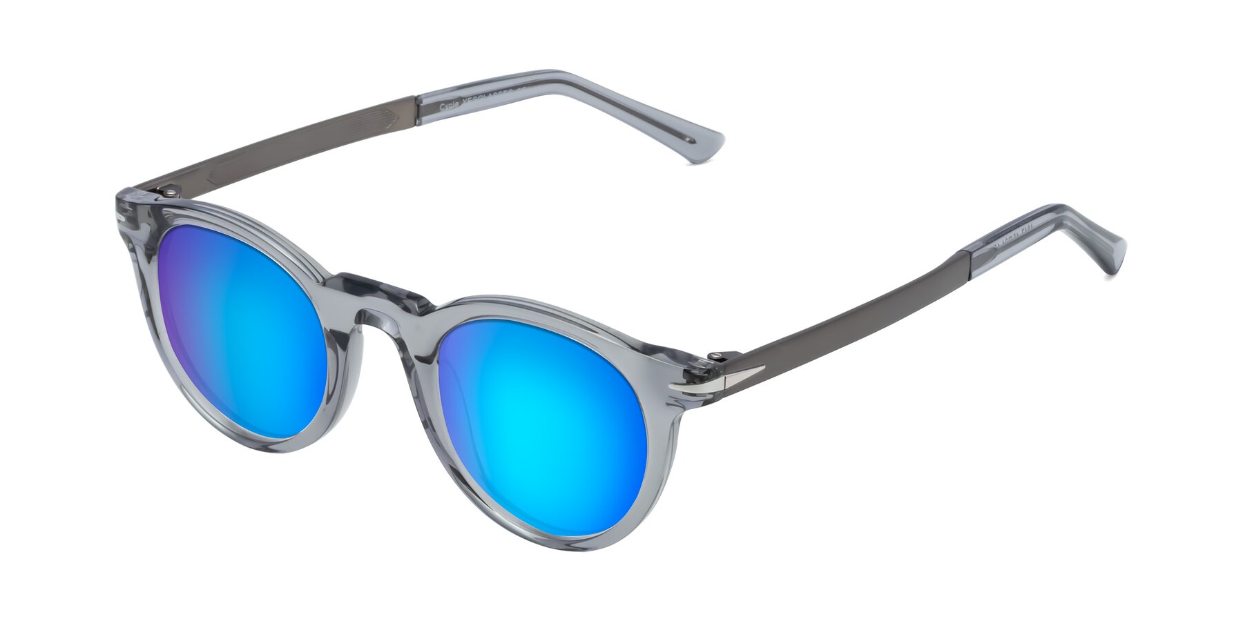 Angle of Cycle in Transparent Gray with Blue Mirrored Lenses