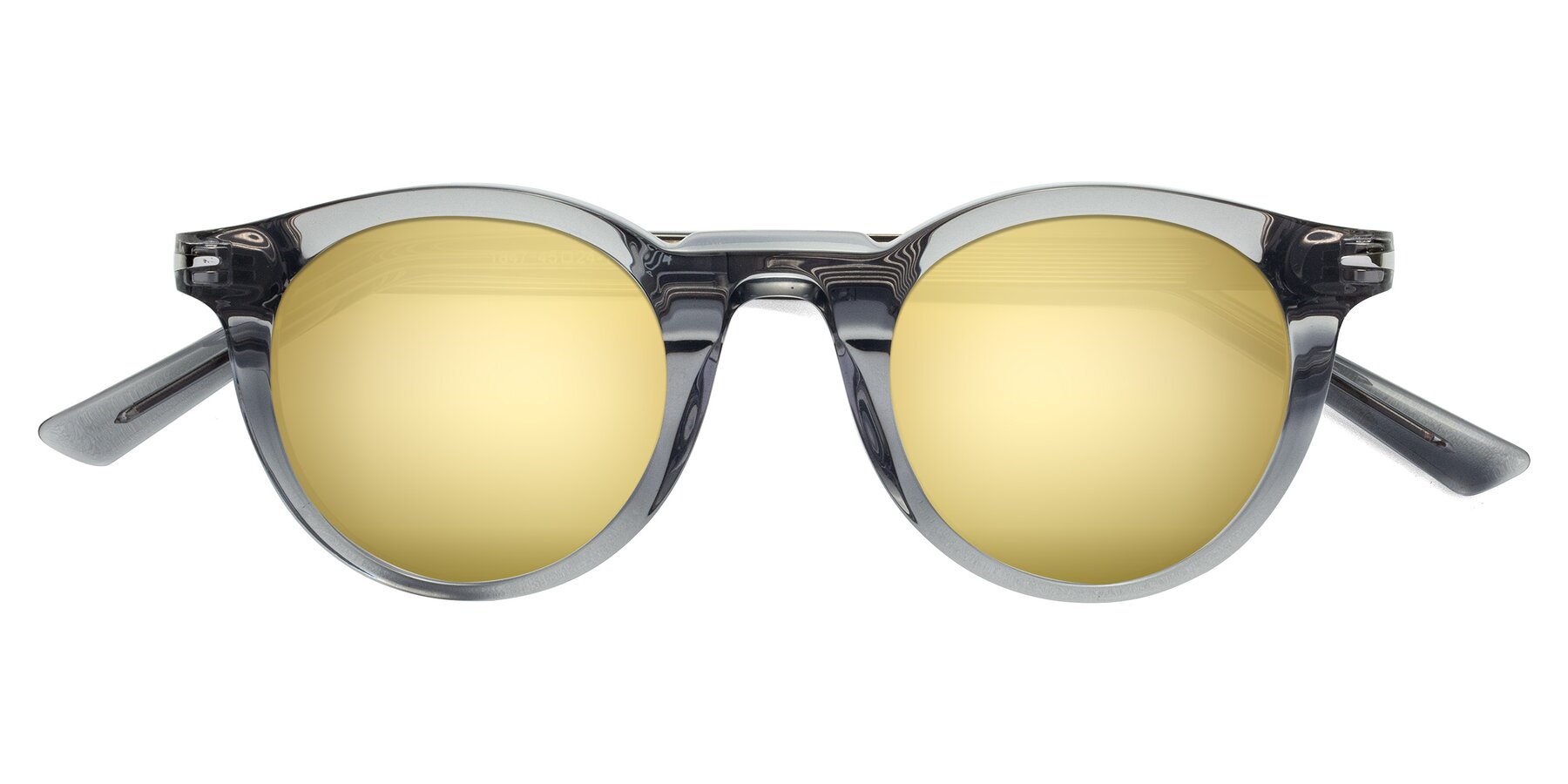 Folded Front of Cycle in Transparent Gray with Gold Mirrored Lenses