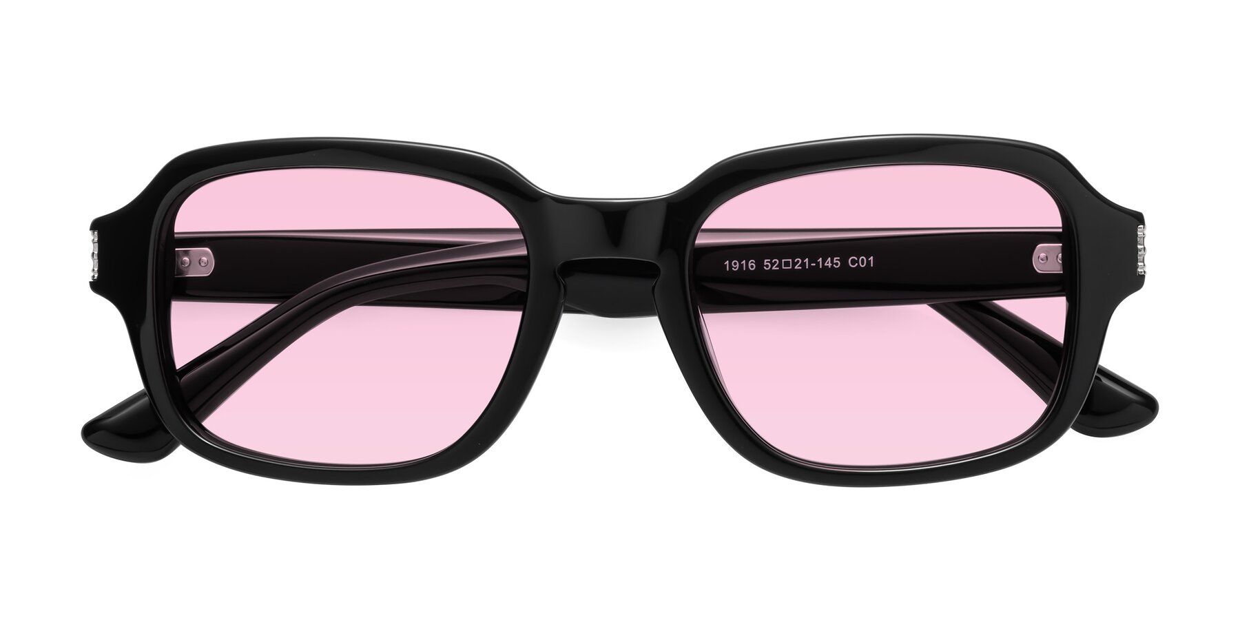 Folded Front of Infinite in Black with Light Pink Tinted Lenses