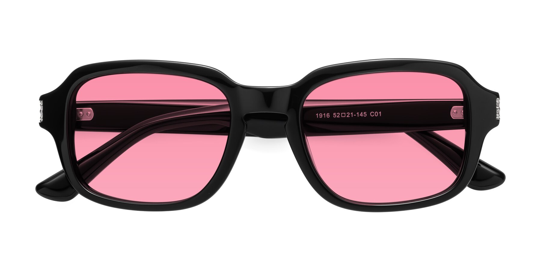 Folded Front of Infinite in Black with Pink Tinted Lenses