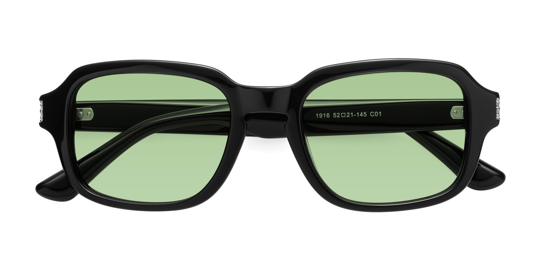 Folded Front of Infinite in Black with Medium Green Tinted Lenses