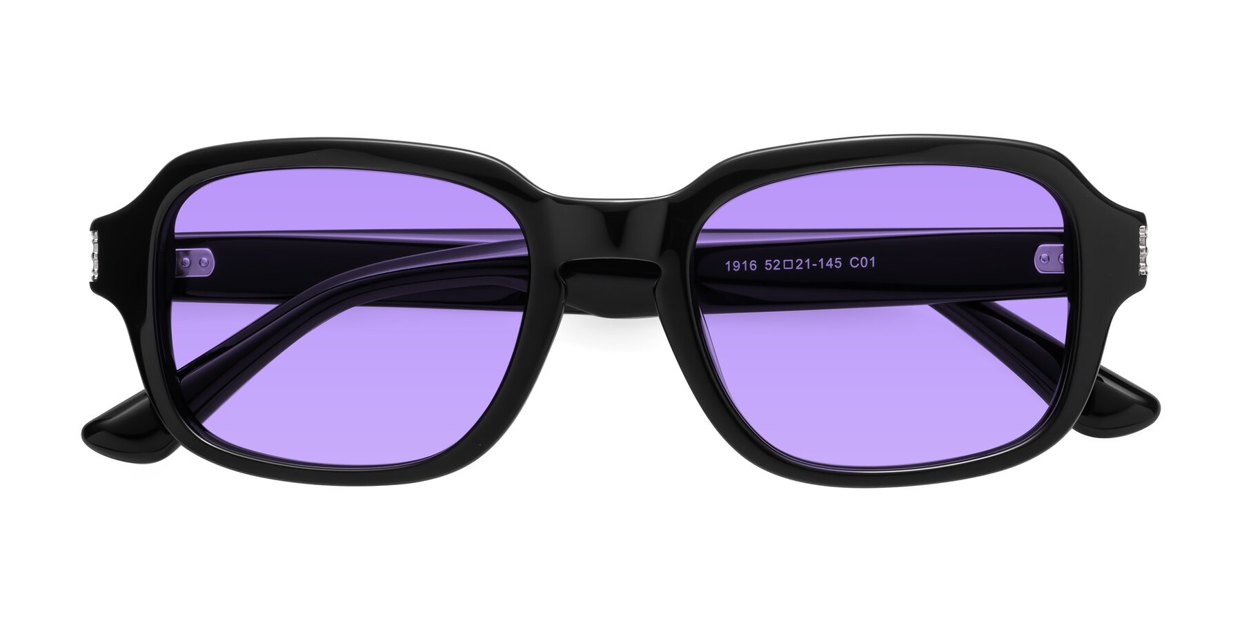 Folded Front of Infinite in Black with Medium Purple Tinted Lenses