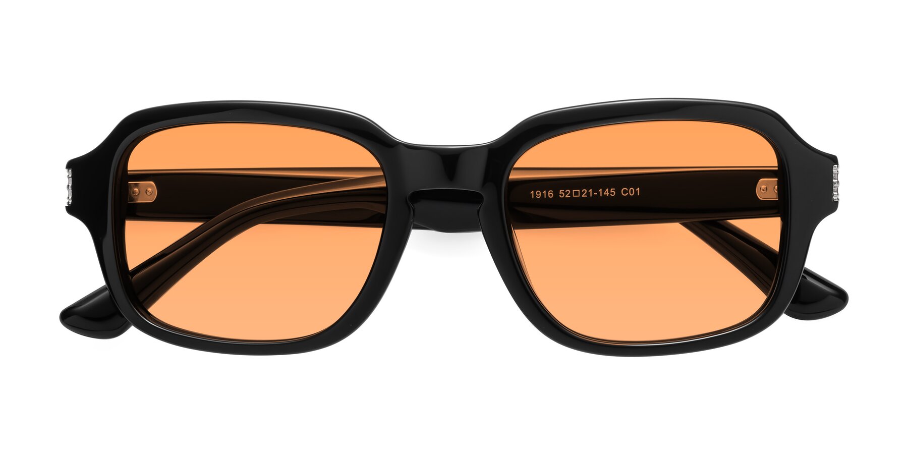 Folded Front of Infinite in Black with Medium Orange Tinted Lenses