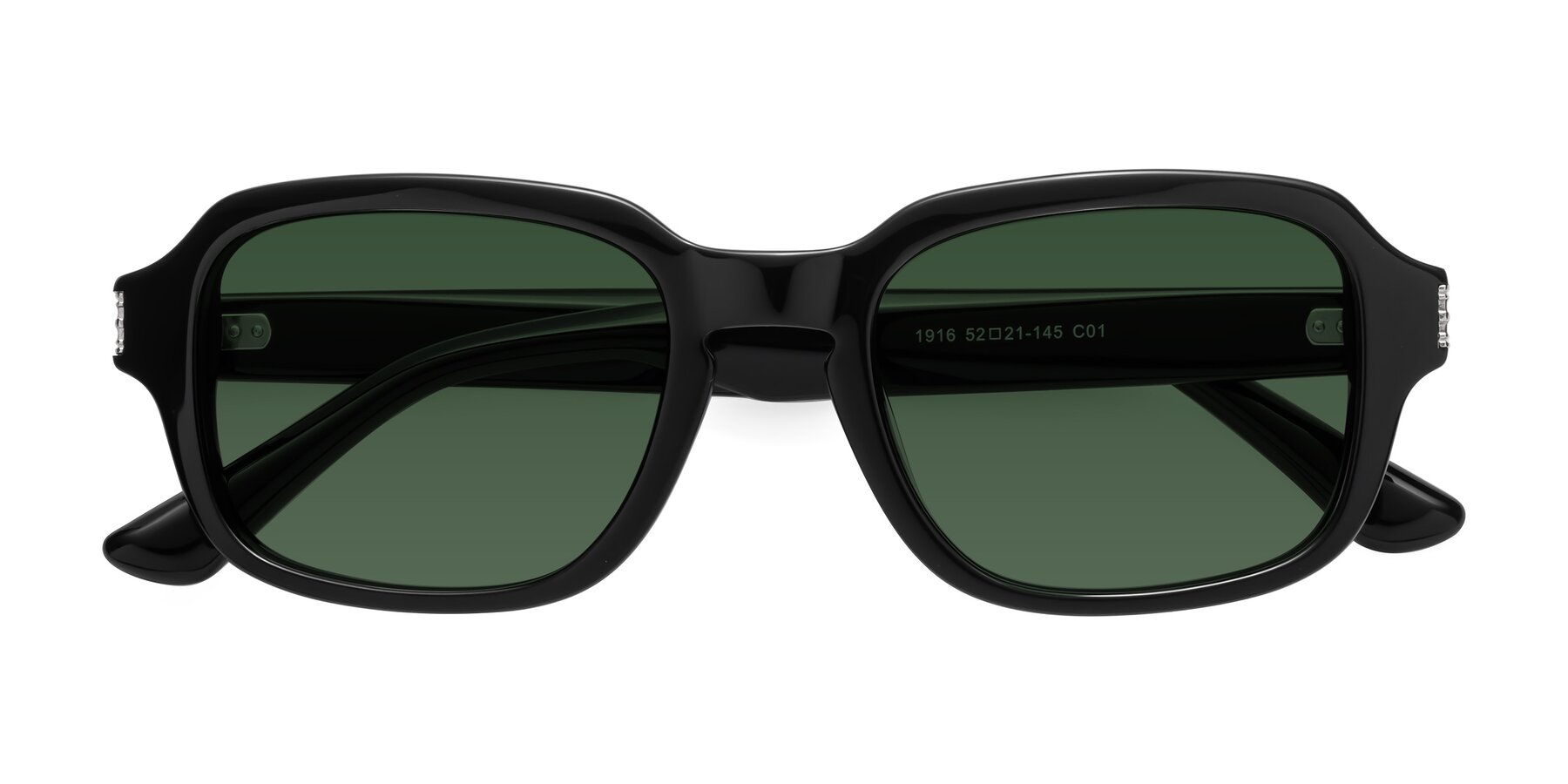 Folded Front of Infinite in Black with Green Tinted Lenses