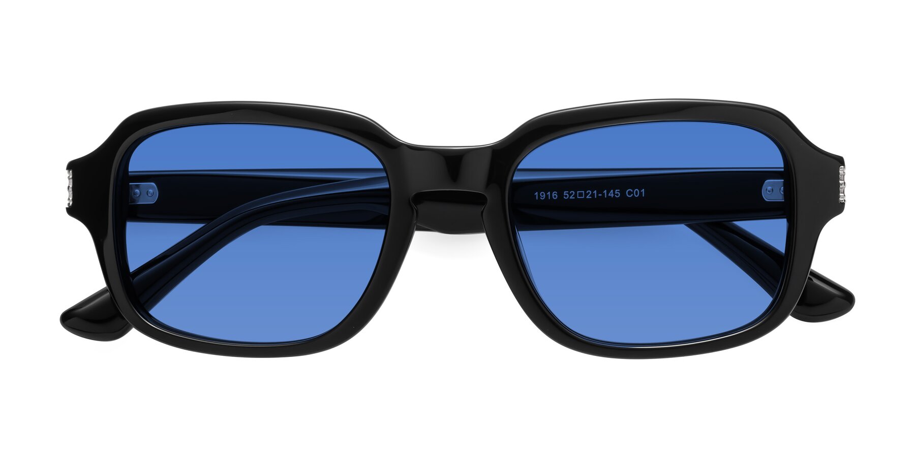 Folded Front of Infinite in Black with Blue Tinted Lenses
