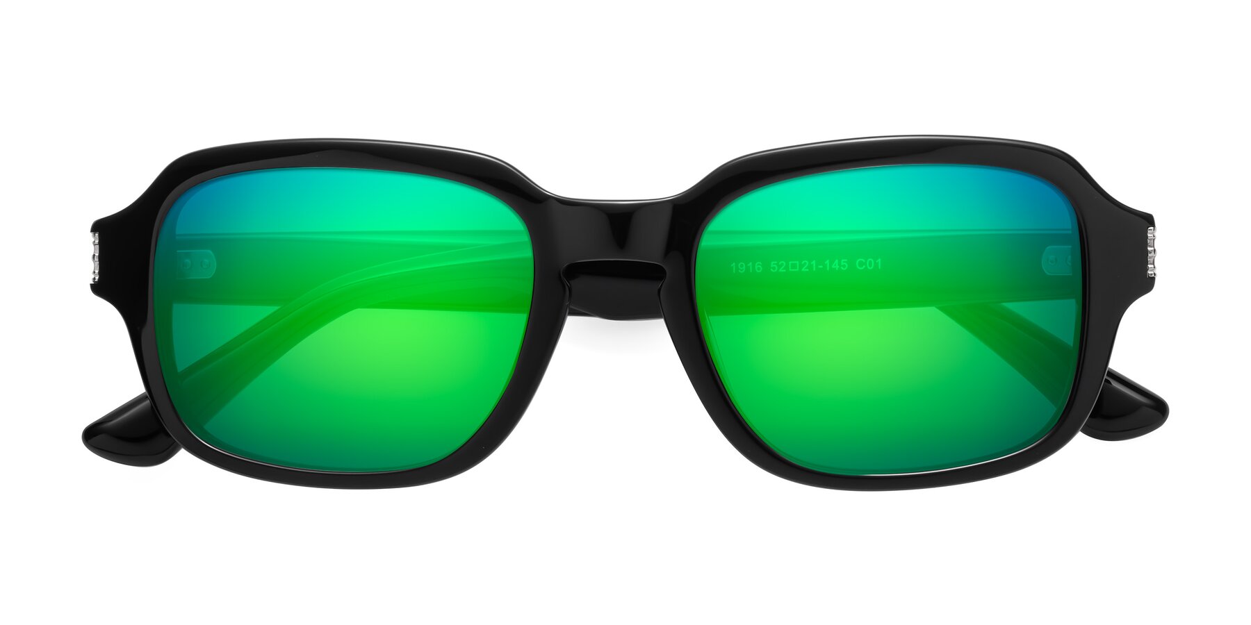 Folded Front of Infinite in Black with Green Mirrored Lenses