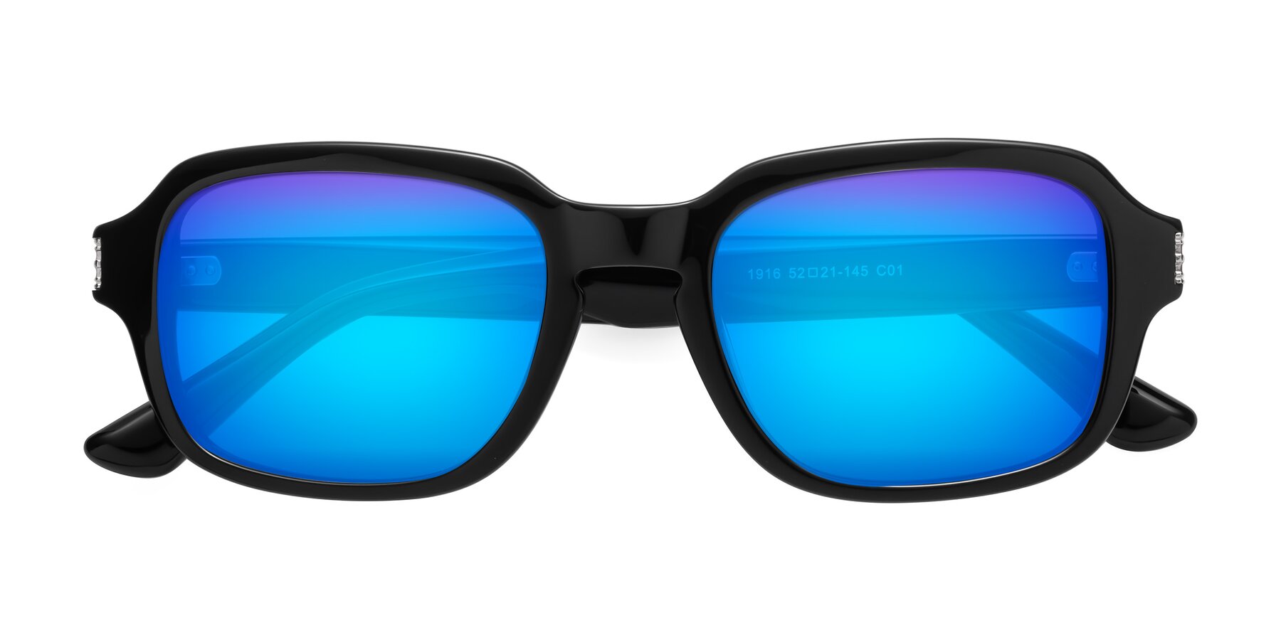 Folded Front of Infinite in Black with Blue Mirrored Lenses