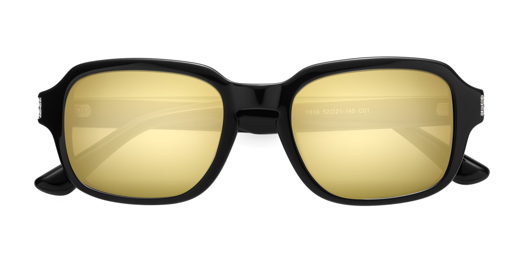 Folded Front of Infinite in Black with Gold Mirrored Lenses