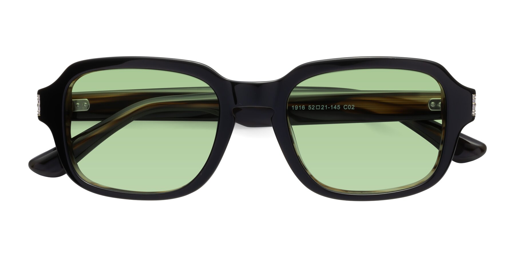 Folded Front of Infinite in Black-Gray Moonstone with Medium Green Tinted Lenses