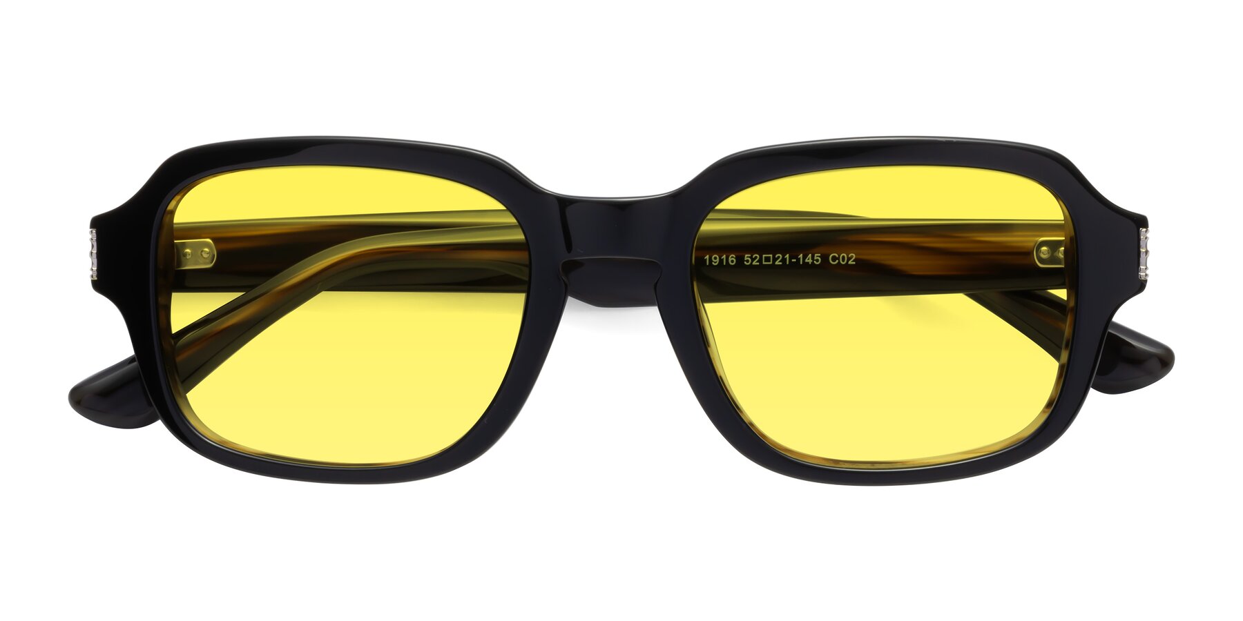 Folded Front of Infinite in Black-Gray Moonstone with Medium Yellow Tinted Lenses