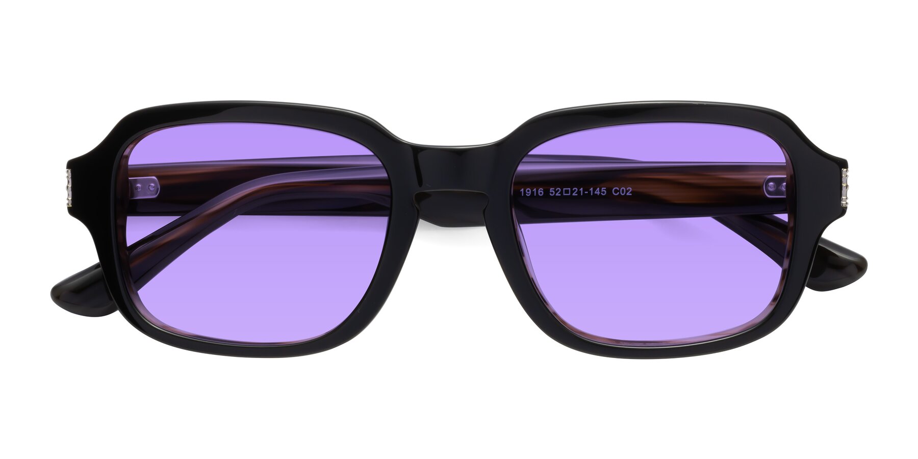 Folded Front of Infinite in Black-Gray Moonstone with Medium Purple Tinted Lenses