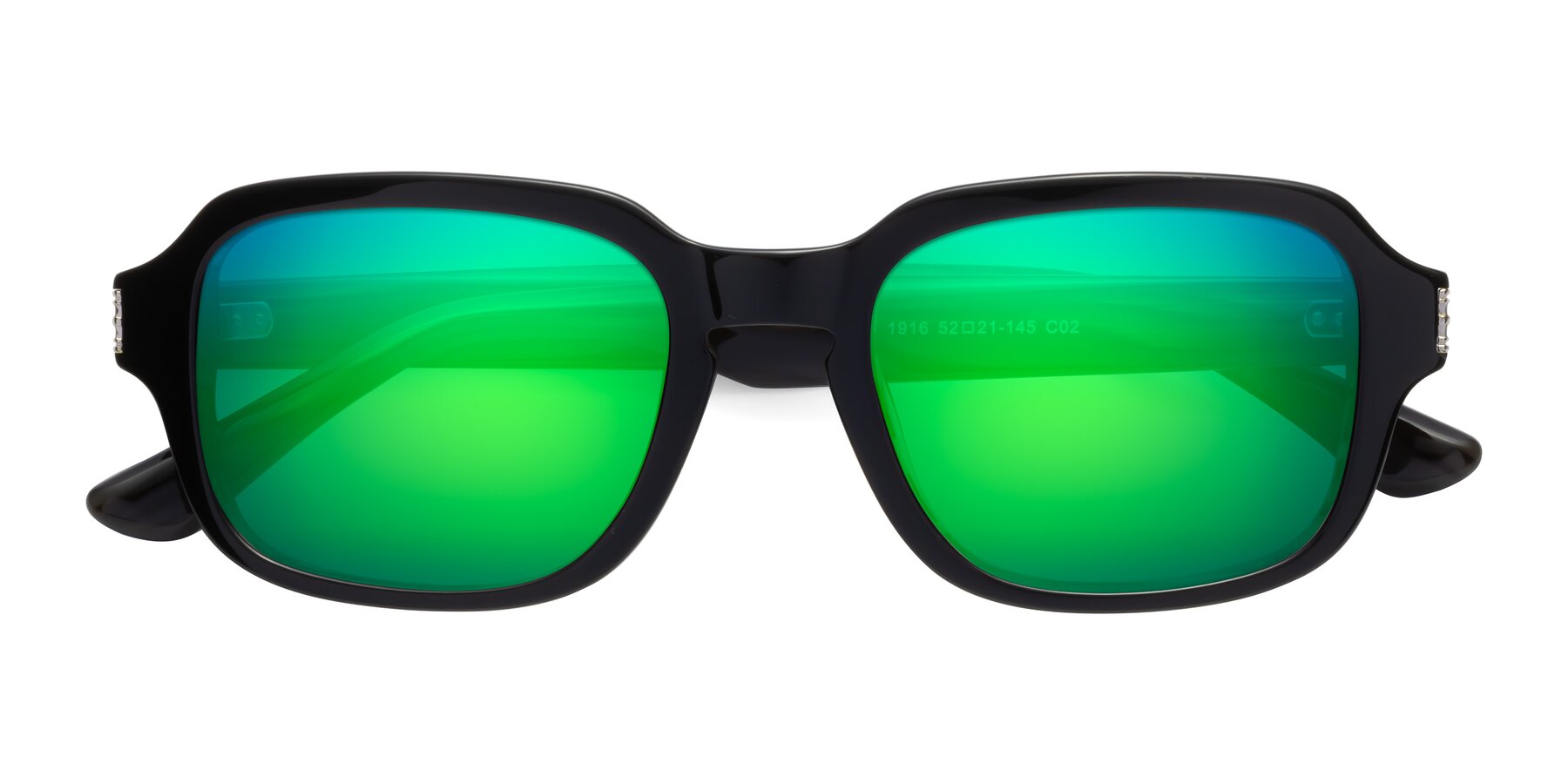 Folded Front of Infinite in Black-Gray Moonstone with Green Mirrored Lenses