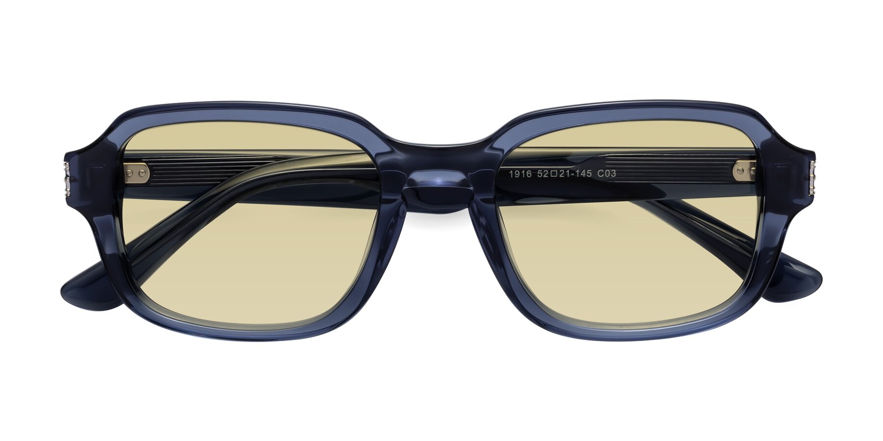 Folded Front of Infinite in Dark Blue with Light Champagne Tinted Lenses