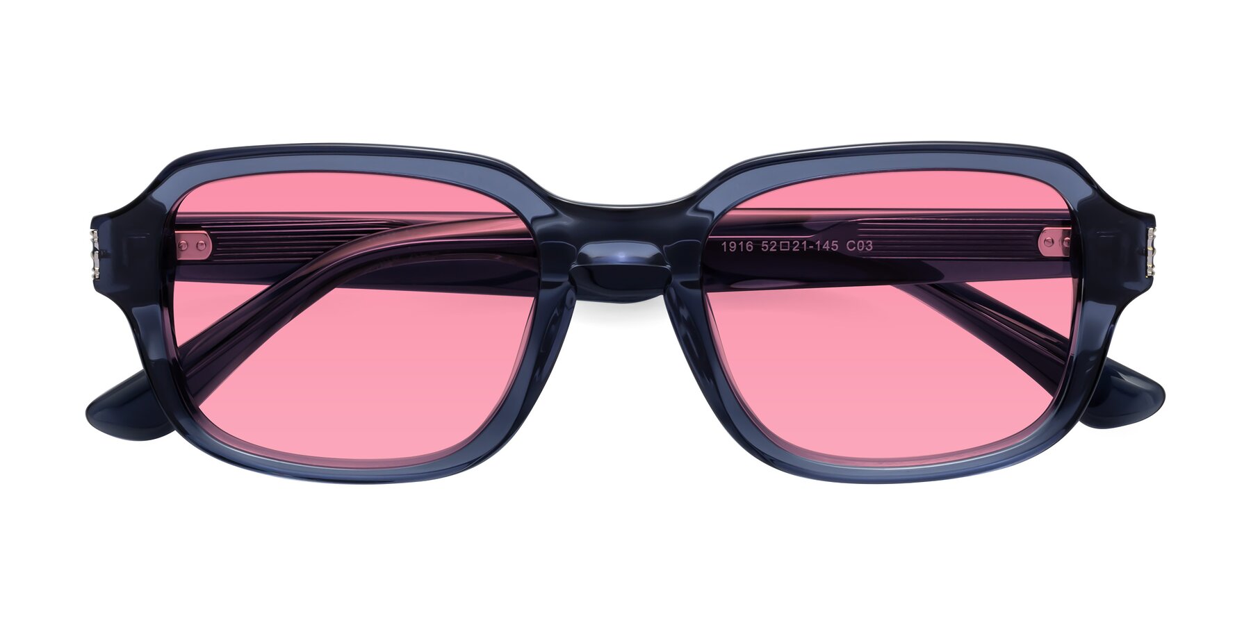 Folded Front of Infinite in Dark Blue with Pink Tinted Lenses