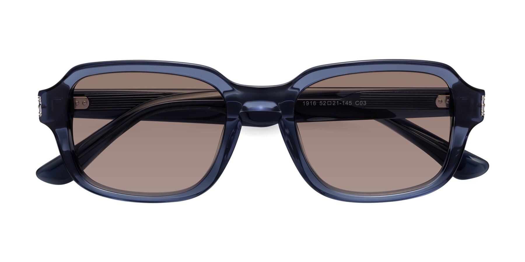 Folded Front of Infinite in Dark Blue with Medium Brown Tinted Lenses