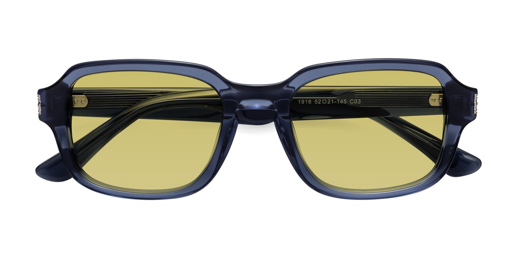 Folded Front of Infinite in Dark Blue with Medium Champagne Tinted Lenses