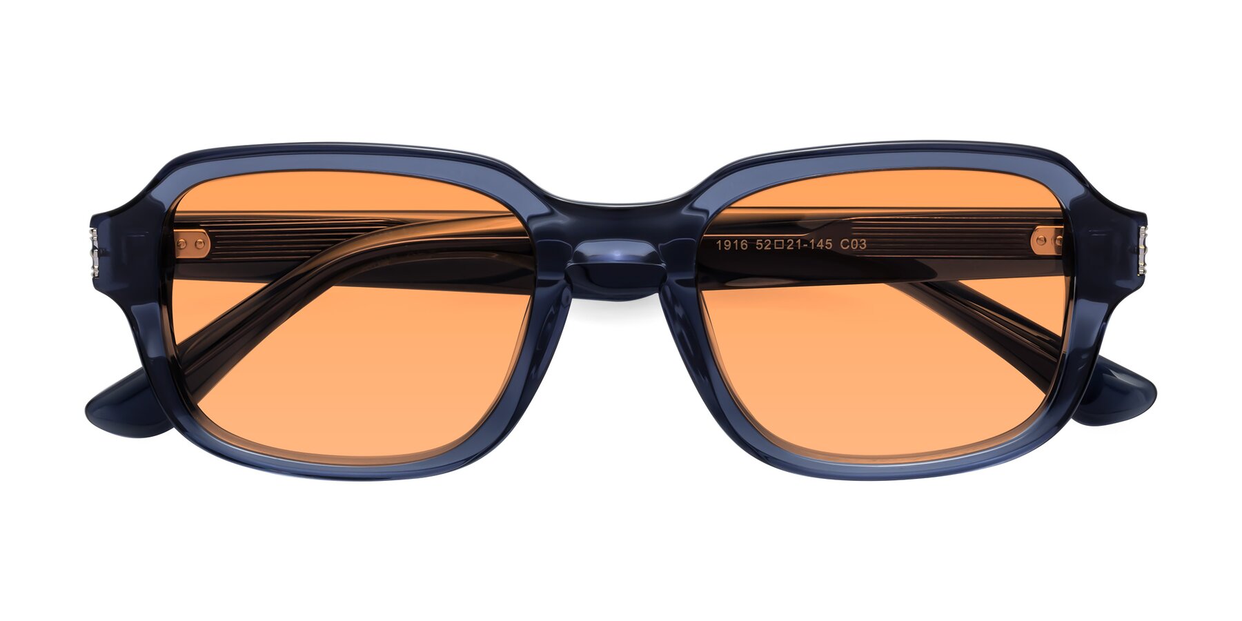 Folded Front of Infinite in Dark Blue with Medium Orange Tinted Lenses