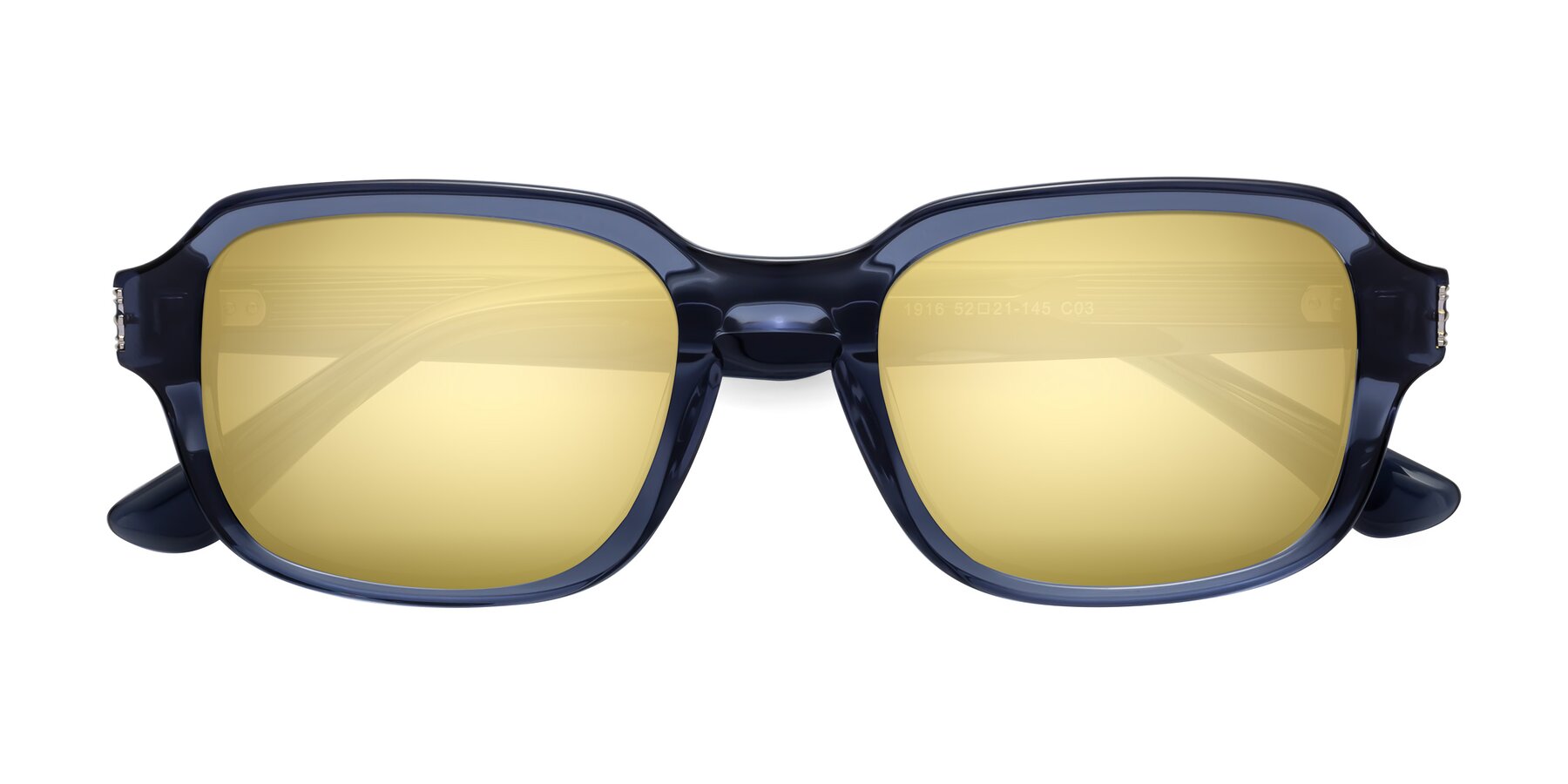 Folded Front of Infinite in Dark Blue with Gold Mirrored Lenses
