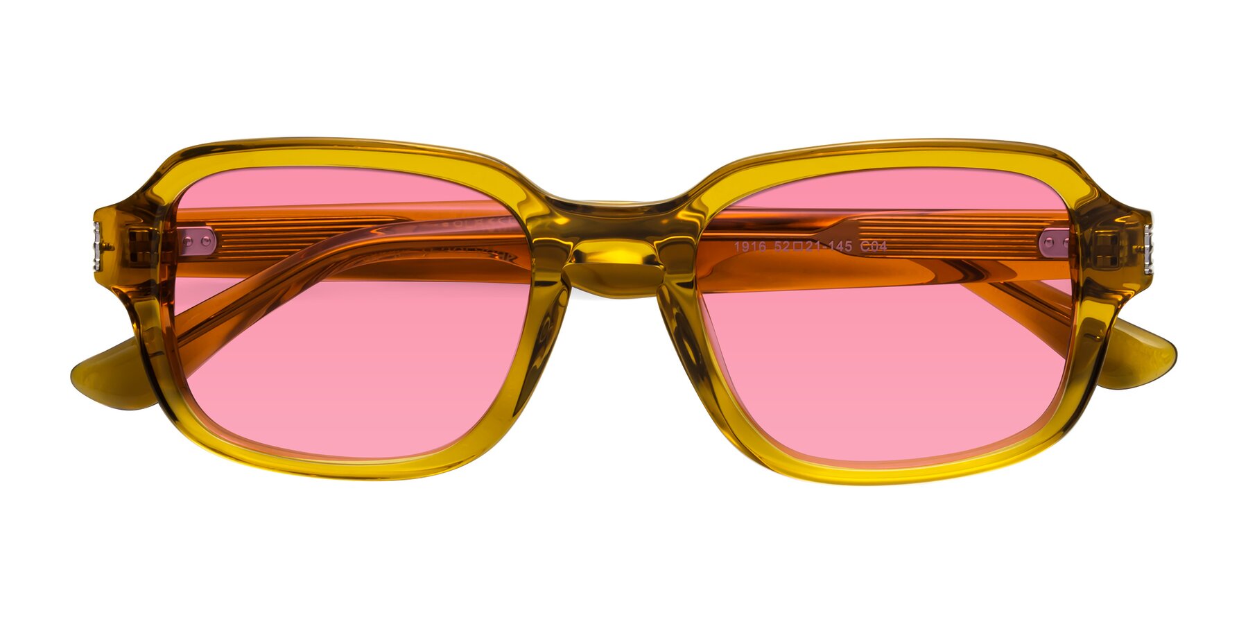 Folded Front of Infinite in Amber with Pink Tinted Lenses