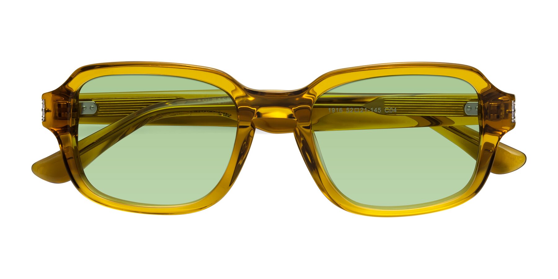 Folded Front of Infinite in Amber with Medium Green Tinted Lenses