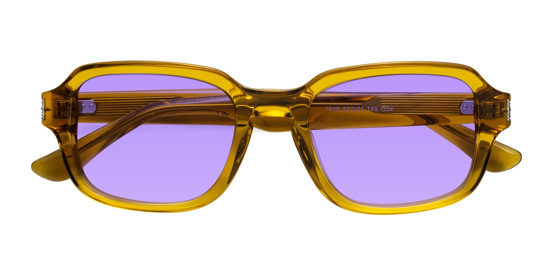 Folded Front of Infinite in Amber with Medium Purple Tinted Lenses