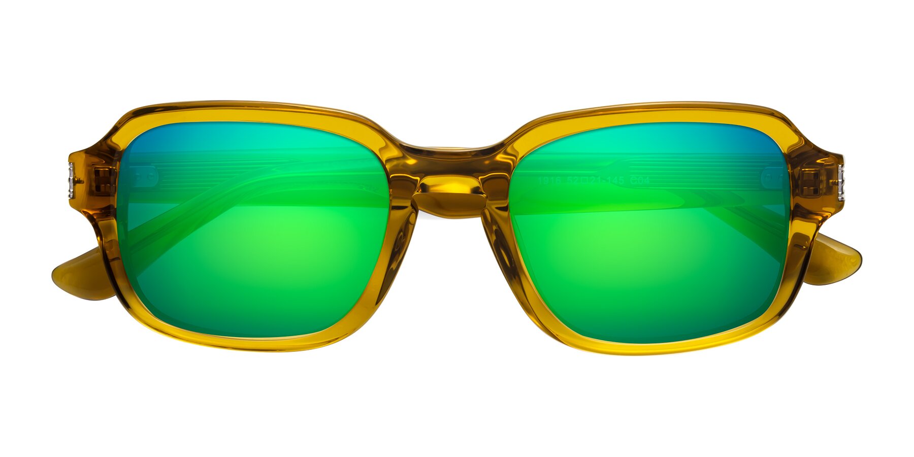 Folded Front of Infinite in Amber with Green Mirrored Lenses