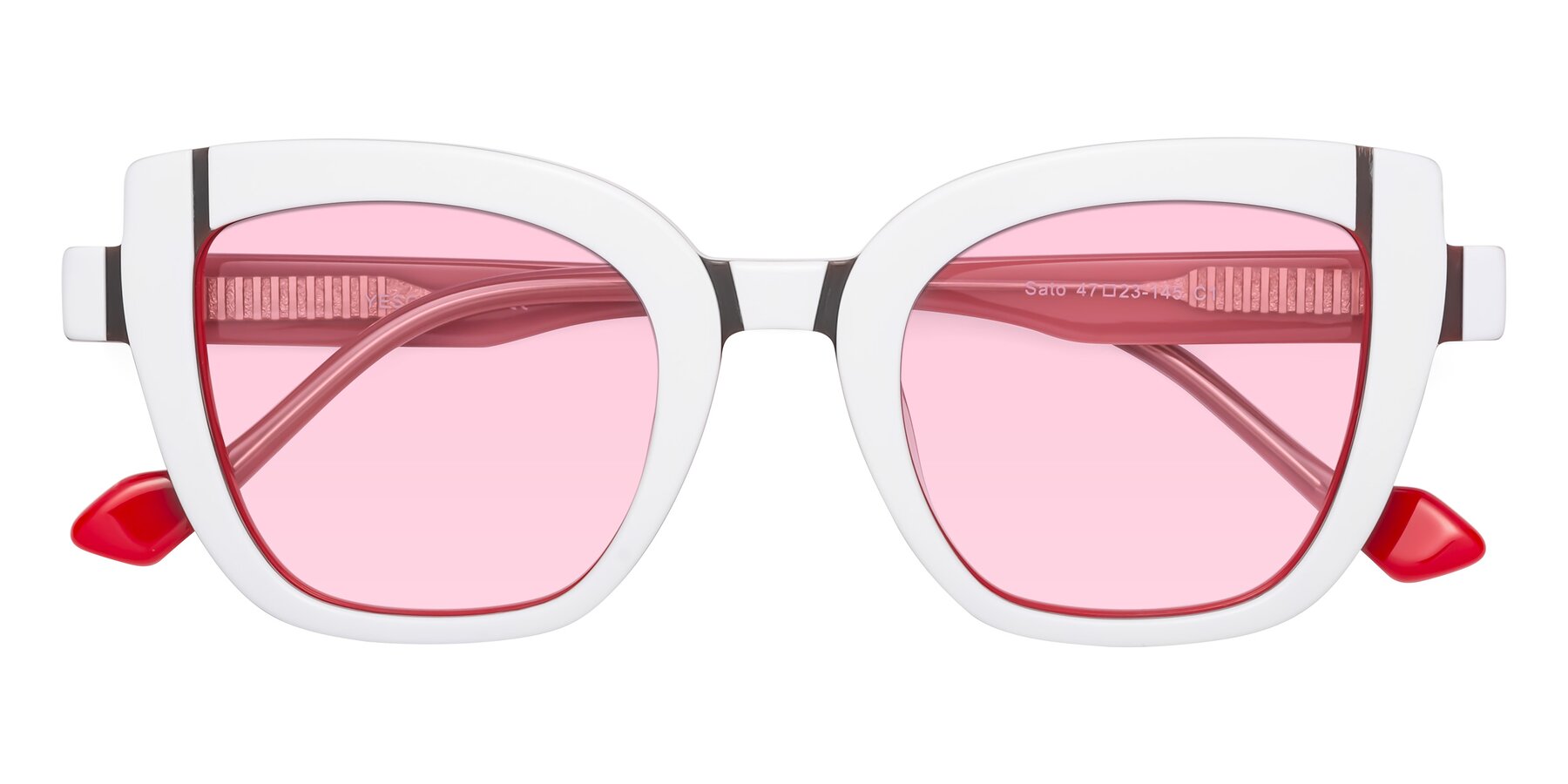 Folded Front of Sato in White-Red with Light Pink Tinted Lenses