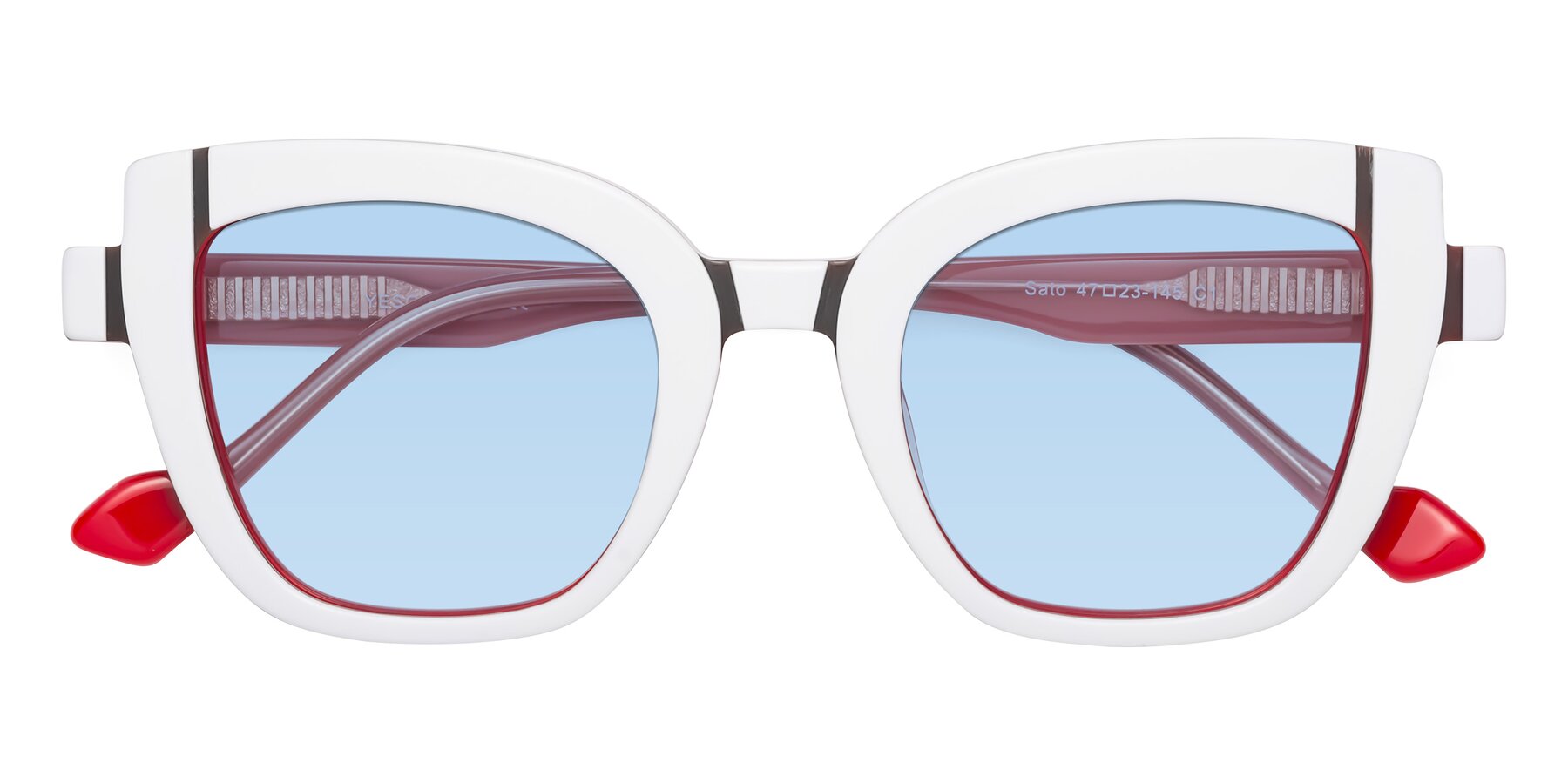 Folded Front of Sato in White-Red with Light Blue Tinted Lenses