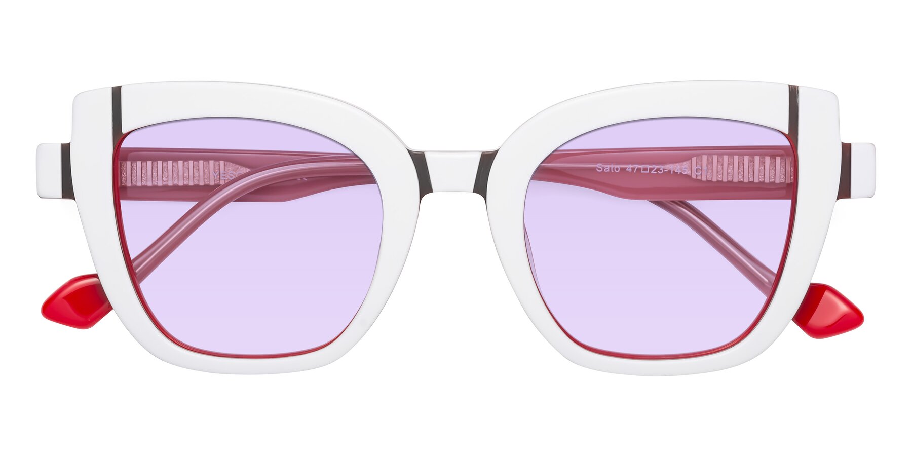 Folded Front of Sato in White-Red with Light Purple Tinted Lenses