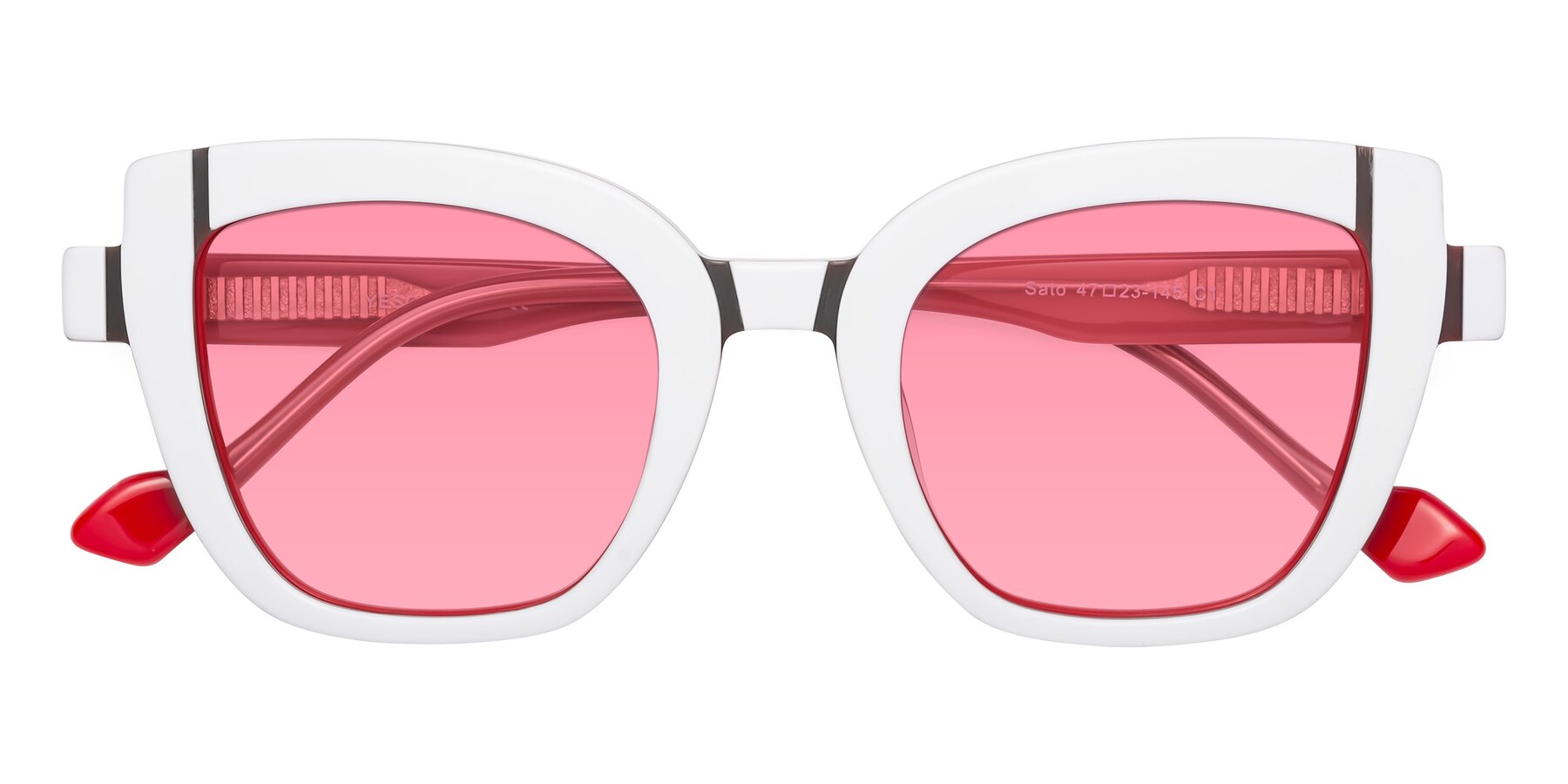 Folded Front of Sato in White-Red with Pink Tinted Lenses