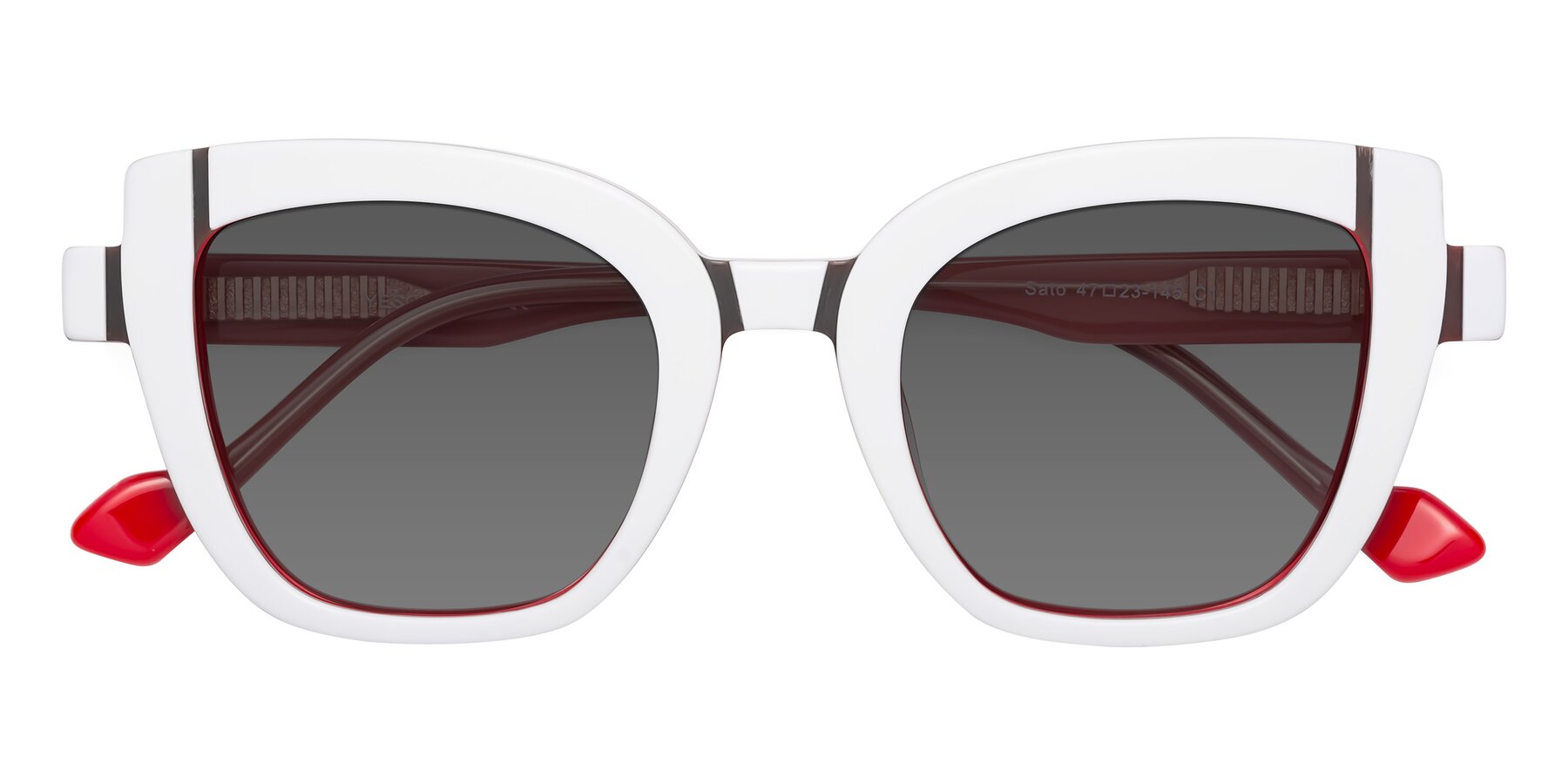 Folded Front of Sato in White-Red with Medium Gray Tinted Lenses