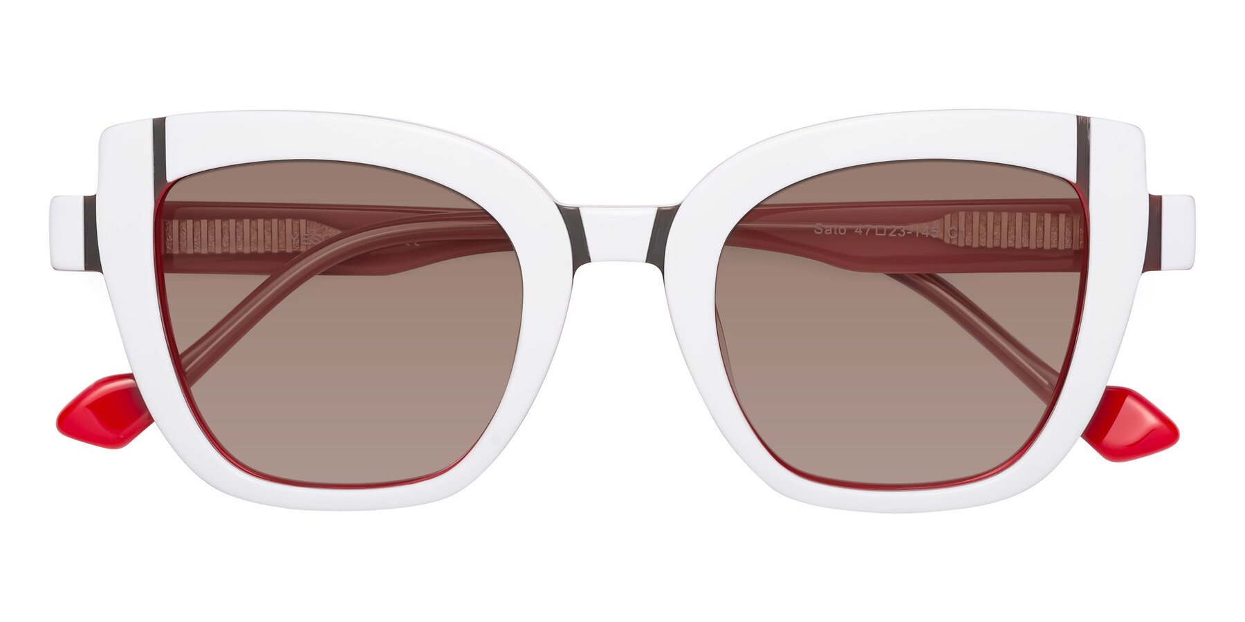 Folded Front of Sato in White-Red with Medium Brown Tinted Lenses