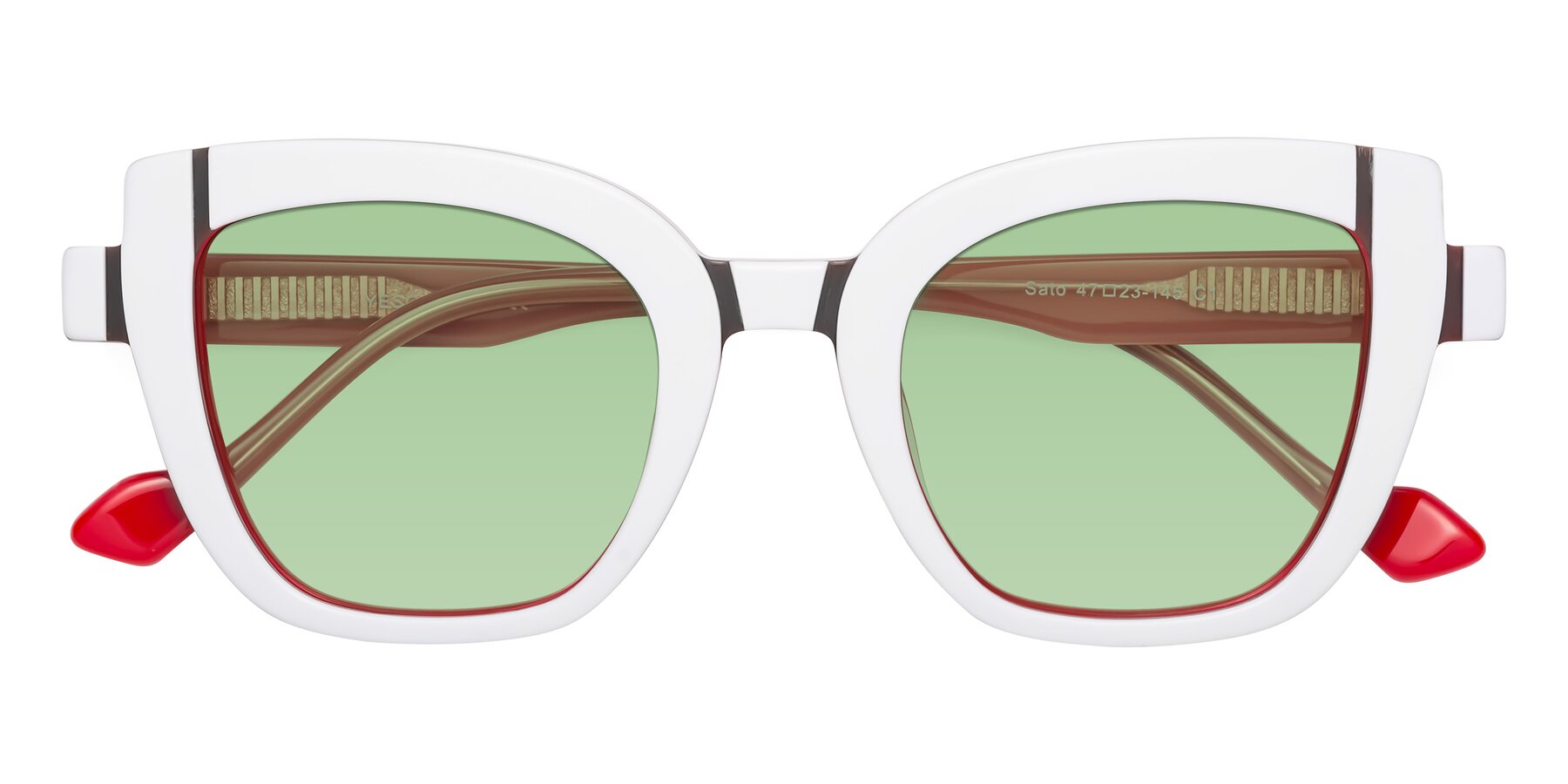 Folded Front of Sato in White-Red with Medium Green Tinted Lenses