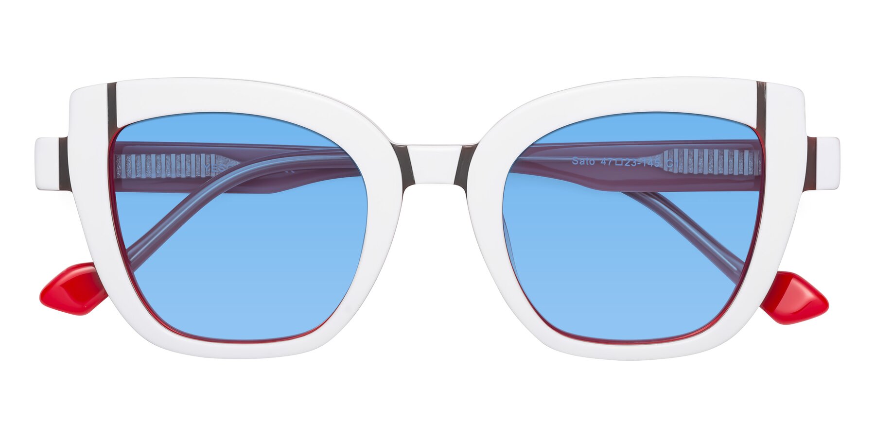 Folded Front of Sato in White-Red with Medium Blue Tinted Lenses