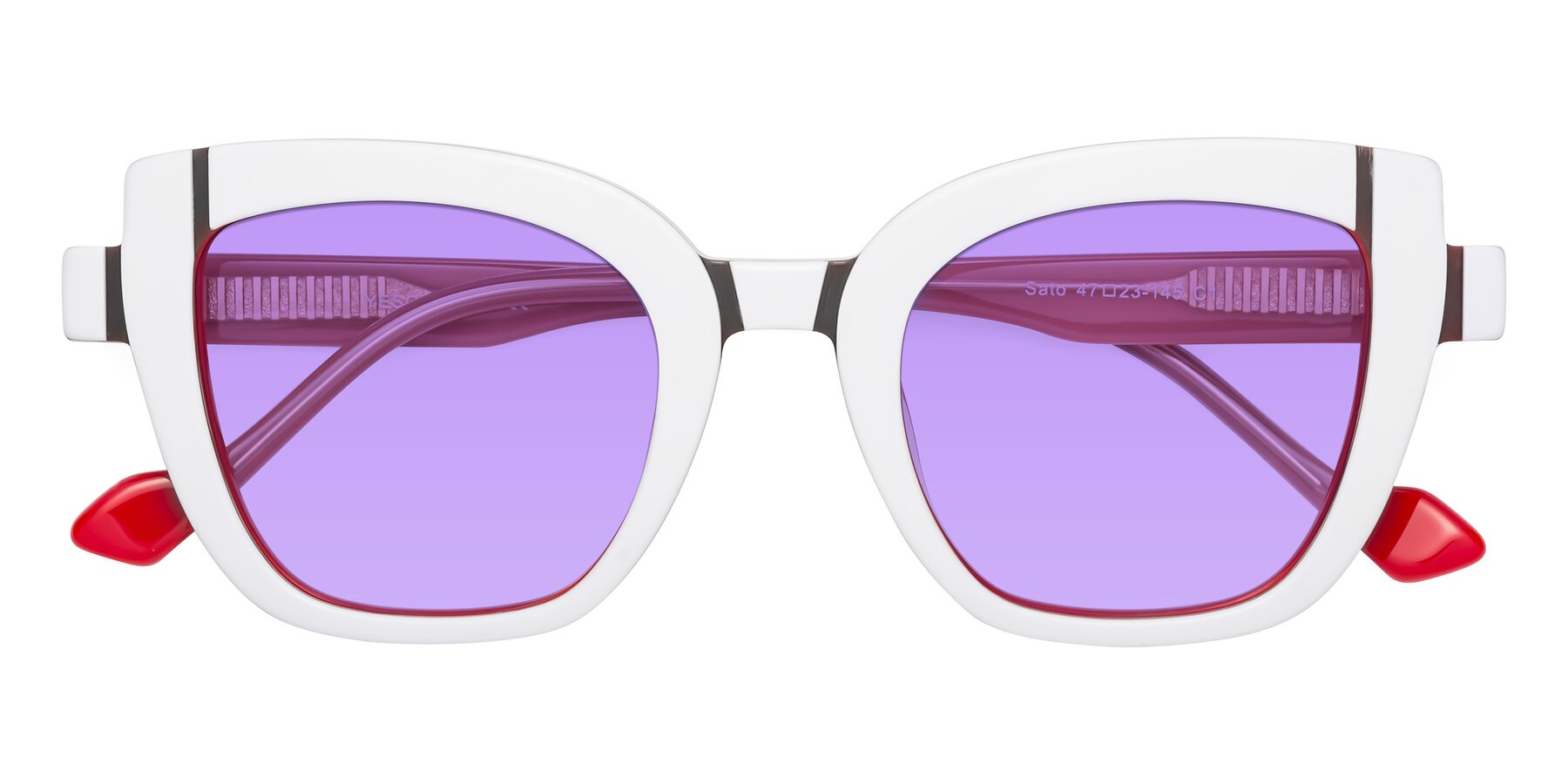 Folded Front of Sato in White-Red with Medium Purple Tinted Lenses