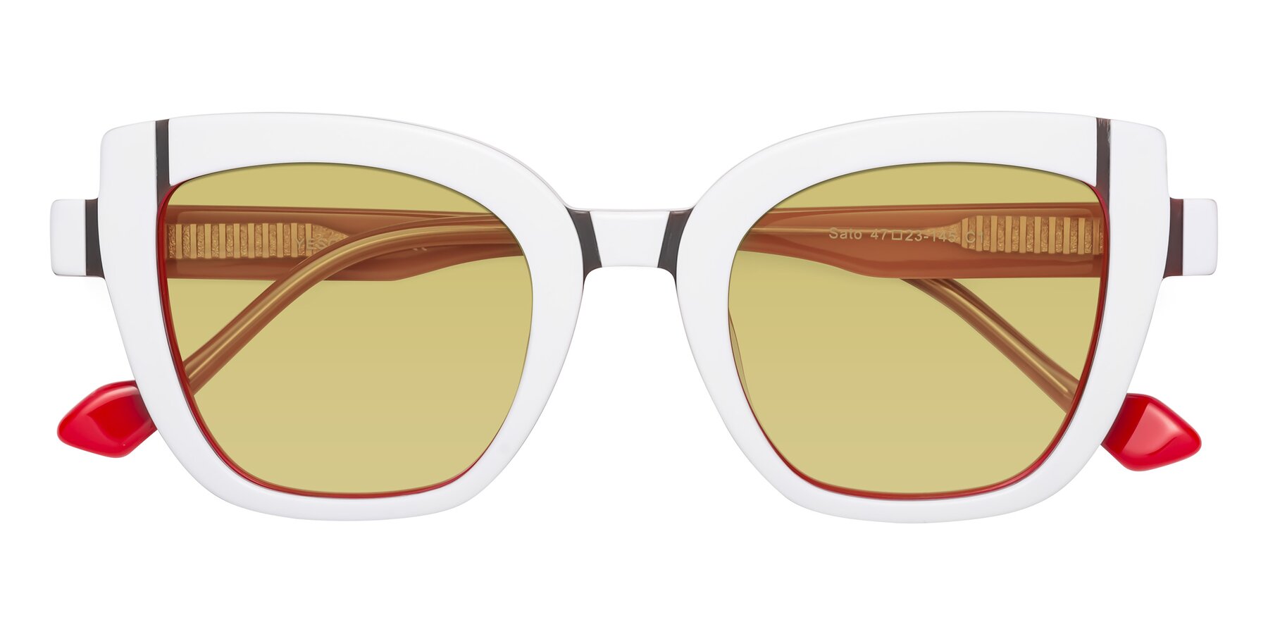 Folded Front of Sato in White-Red with Medium Champagne Tinted Lenses