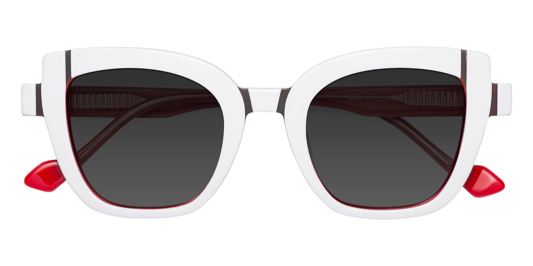 Folded Front of Sato in White-Red with Gray Tinted Lenses