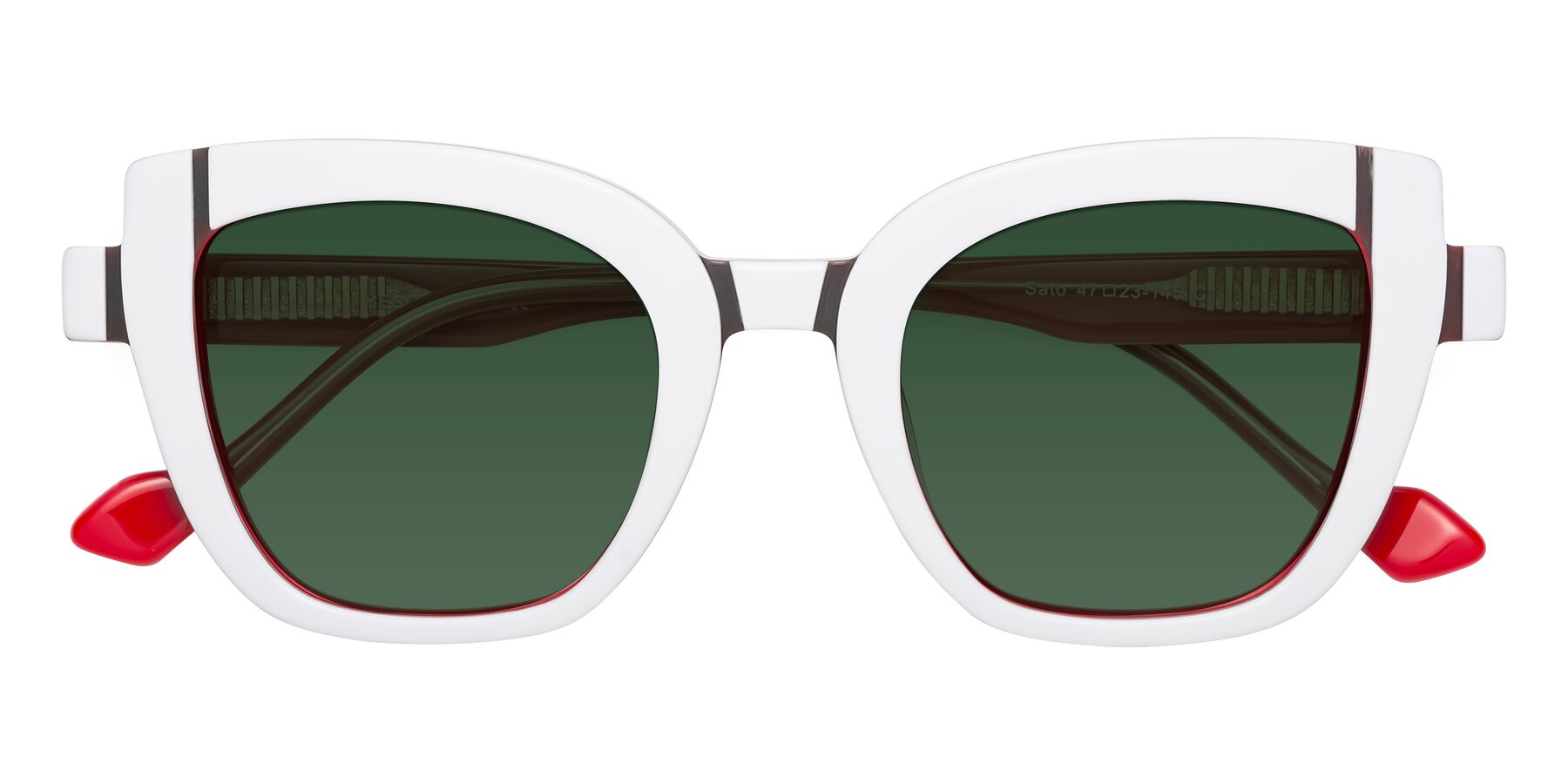 Folded Front of Sato in White-Red with Green Tinted Lenses