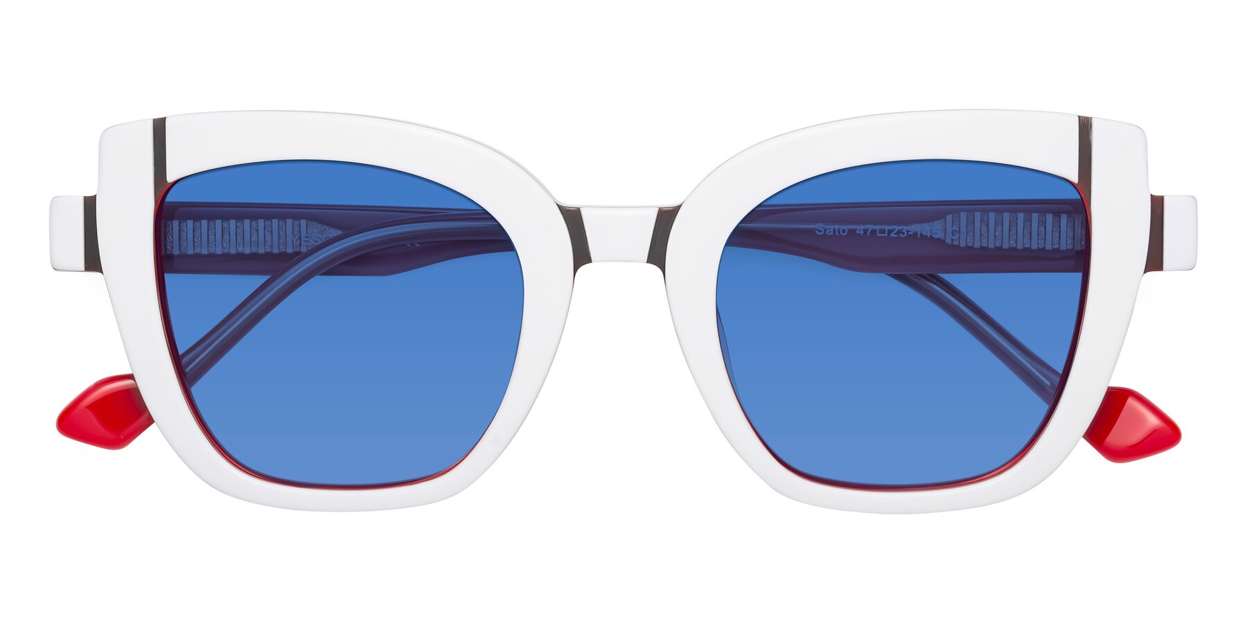 Folded Front of Sato in White-Red with Blue Tinted Lenses
