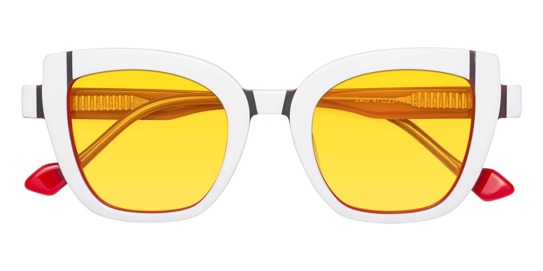 Folded Front of Sato in White-Red with Yellow Tinted Lenses