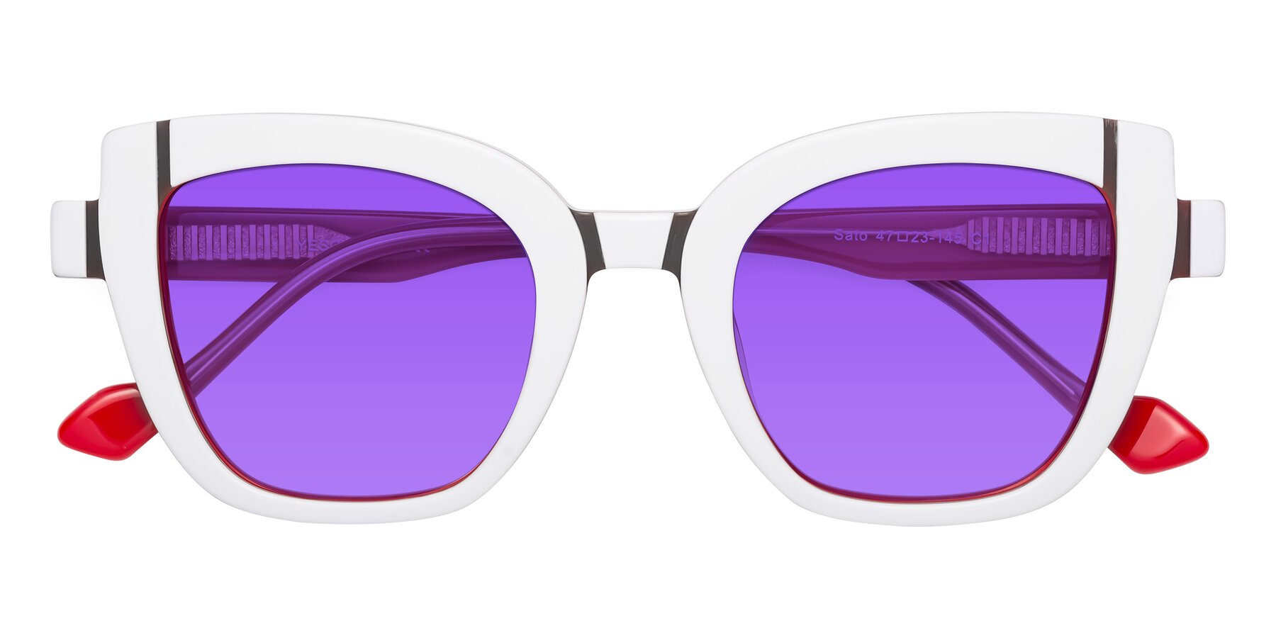 Folded Front of Sato in White-Red with Purple Tinted Lenses