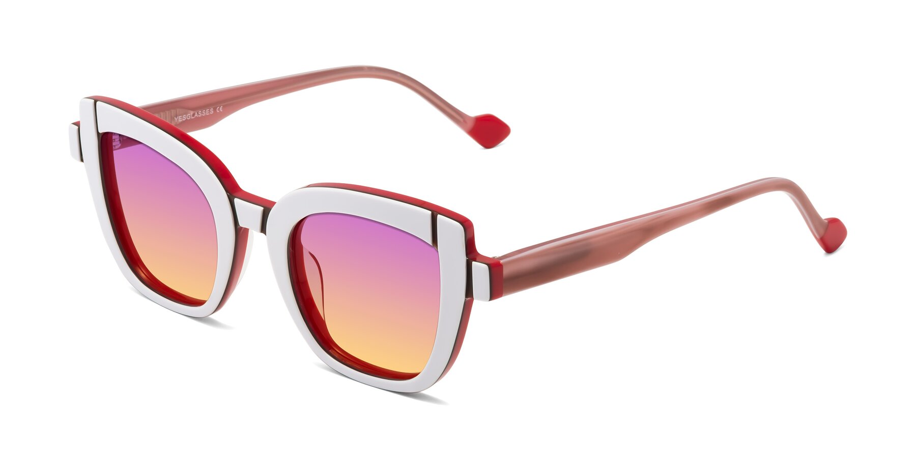 Angle of Sato in White-Red with Purple / Yellow Gradient Lenses