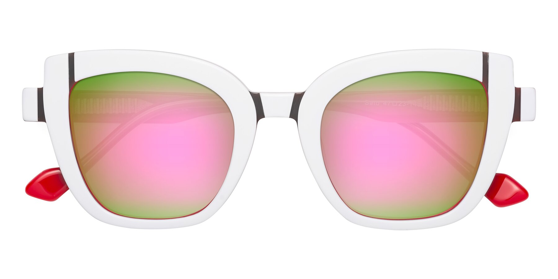 Folded Front of Sato in White-Red with Pink Mirrored Lenses