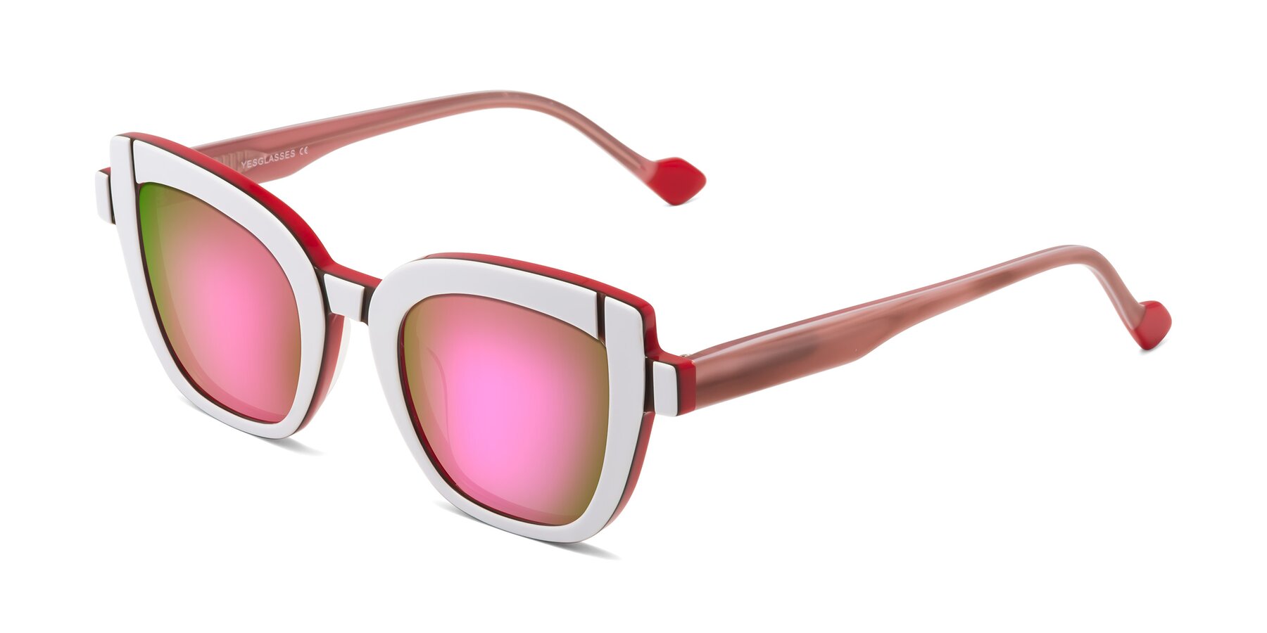 Angle of Sato in White-Red with Pink Mirrored Lenses