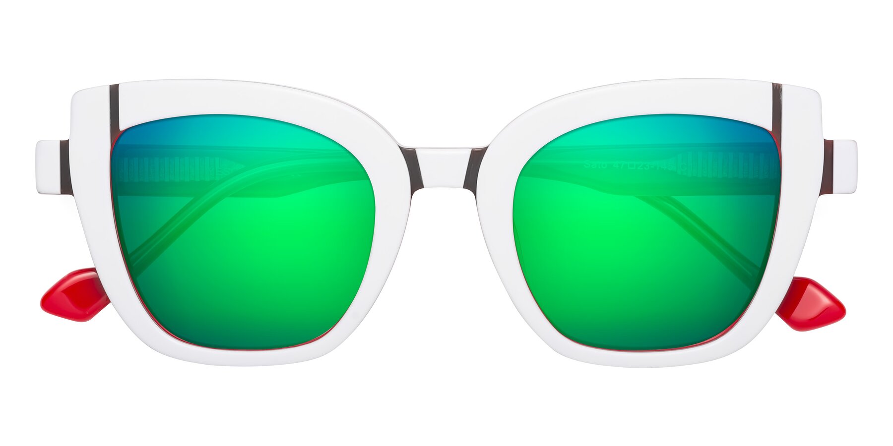 Folded Front of Sato in White-Red with Green Mirrored Lenses