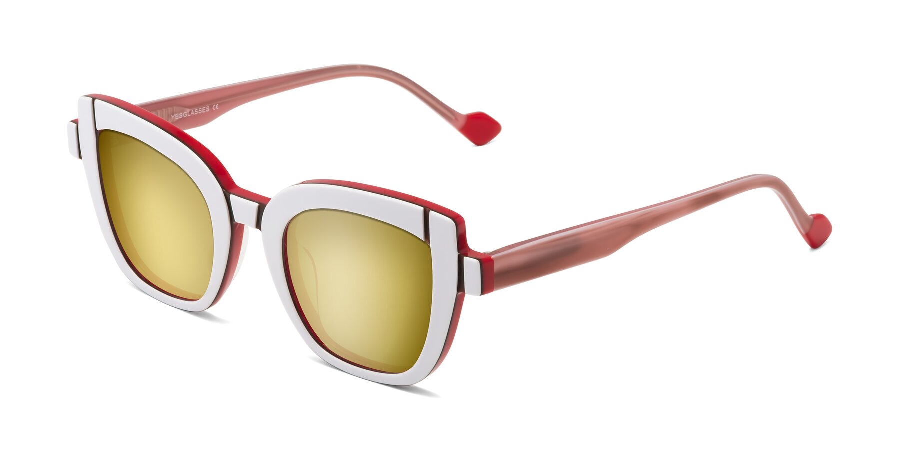 Angle of Sato in White-Red with Gold Mirrored Lenses
