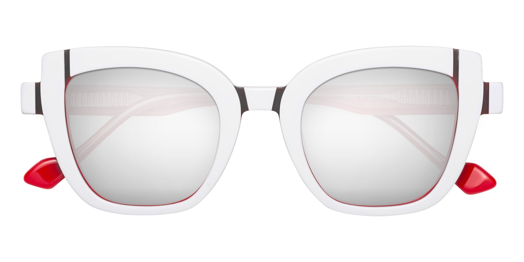Folded Front of Sato in White-Red with Silver Mirrored Lenses