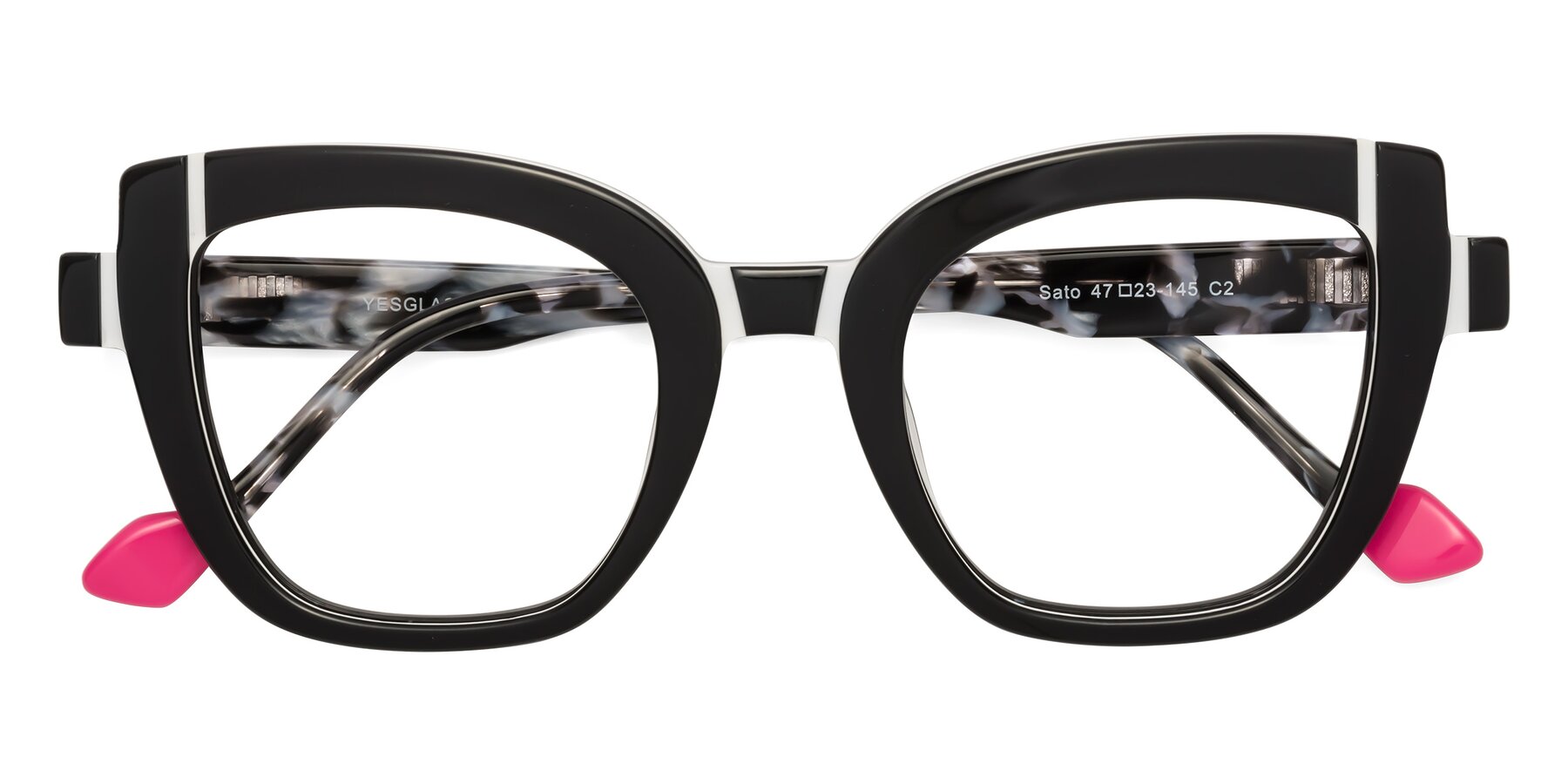 Folded Front of Sato in Black-White with Clear Blue Light Blocking Lenses